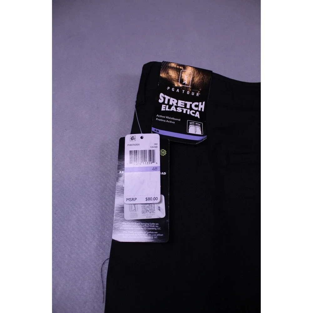 PGA Tour Mens Golf Shorts Black Caviar Active Stretch Waist Size 48 PVBS70G5DS